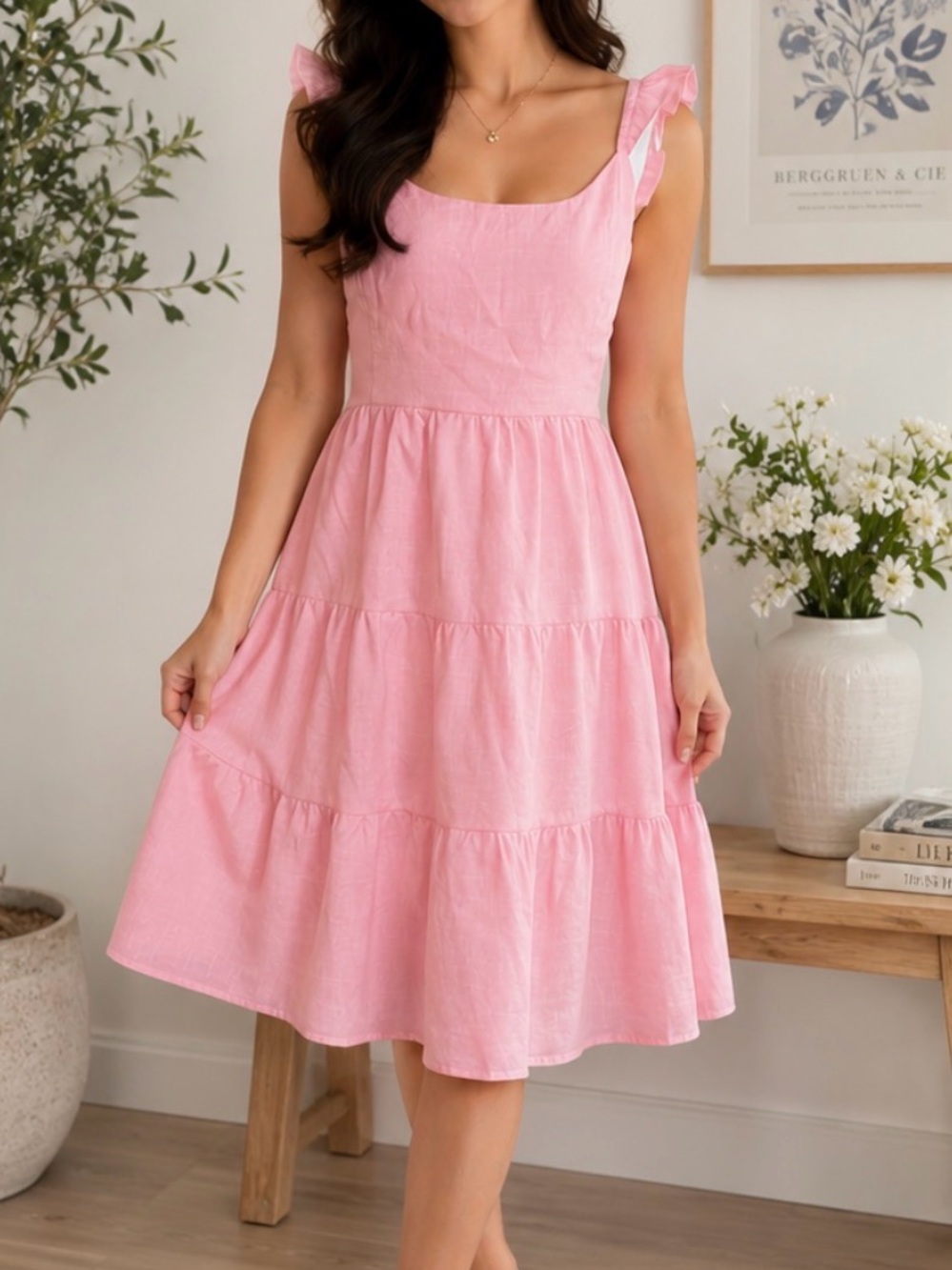 Altar'd State Pink Tiered Ruffle Strap Sundress